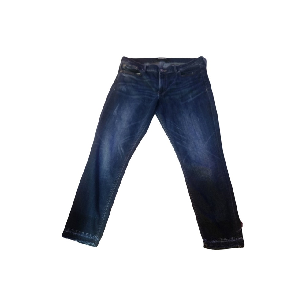 Express Stella Low Rise Skinny Jeans Dark‎ Wash Released Raw Hem Denim Womens